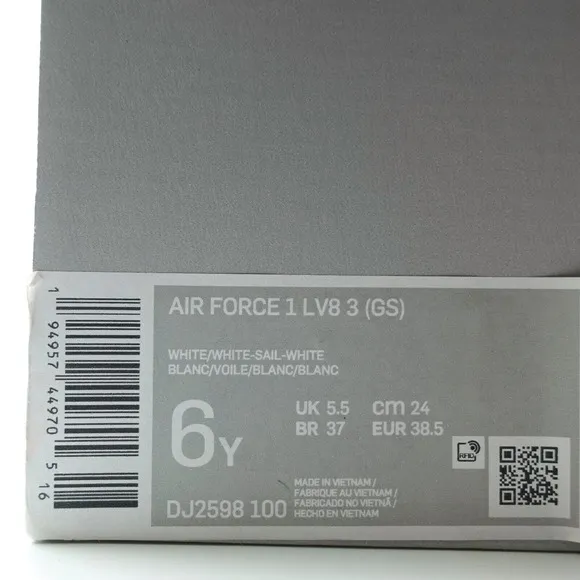 Nike Air Force 1 LV8 3 GS 6Y White Sail-White Sneakers DJ2598 100 Womens 7.5