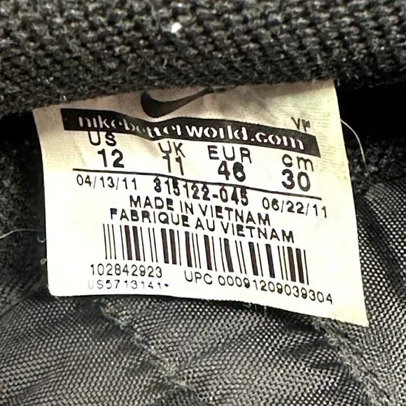 Nike Air Force 1 Men's Size 12 Black Medium Grey 315122 045 Sneakers Shoes