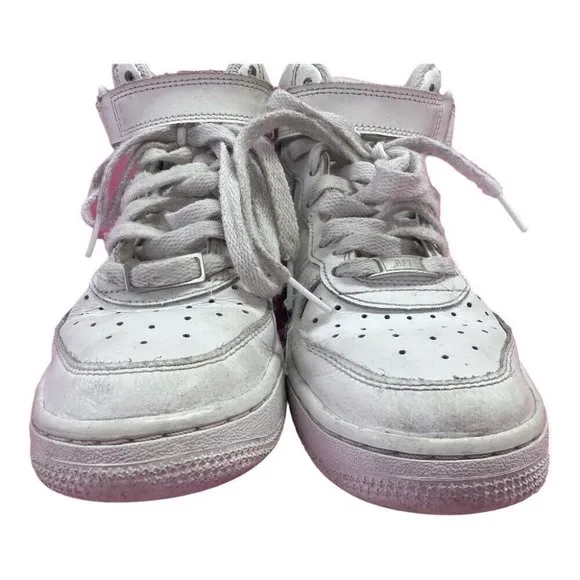 Nike Air Force 1 Mid Triple White Sneakers Shoes YOUTH SIZE 5.5 314195-113