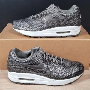 Nike Air Max 1 Reptile Shoes Womens Size 8.5 Metallic Pewter Sneakers 454746-015