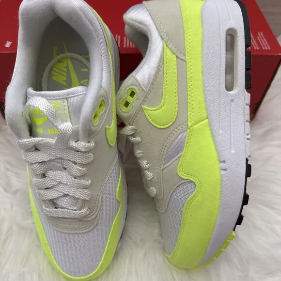 Nike Air Max 1 Women's Size 6 White Volt Yellow Casual Shoes DZ2628-100 NEW