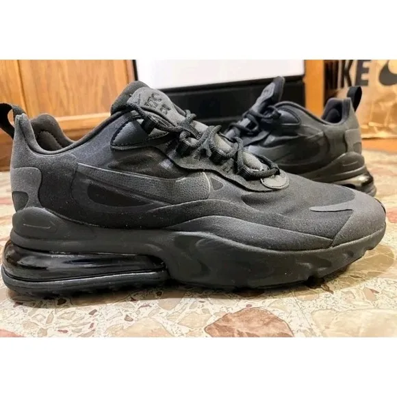 Nike Air Max 270 React Kids 5.5Y Triple Black Running Shoes Low Top BQ0103-004
