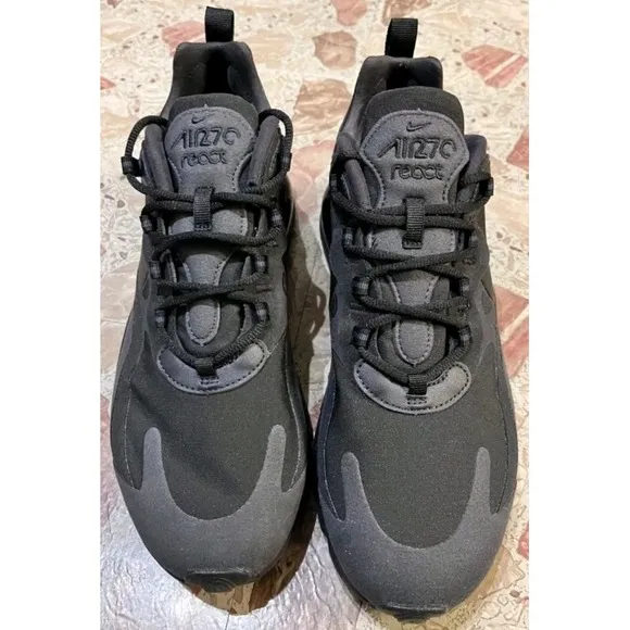Nike Air Max 270 React Kids 5.5Y Triple Black Running Shoes Low Top BQ0103-004