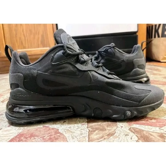 Nike Air Max 270 React Kids 5.5Y Triple Black Running Shoes Low Top BQ0103-004