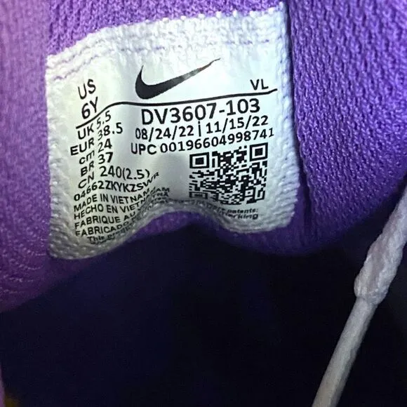 Nike Air Max 90 LTR GS Sneakers Shoes Size 6Y White/Action Grape DV3607-103 (b)