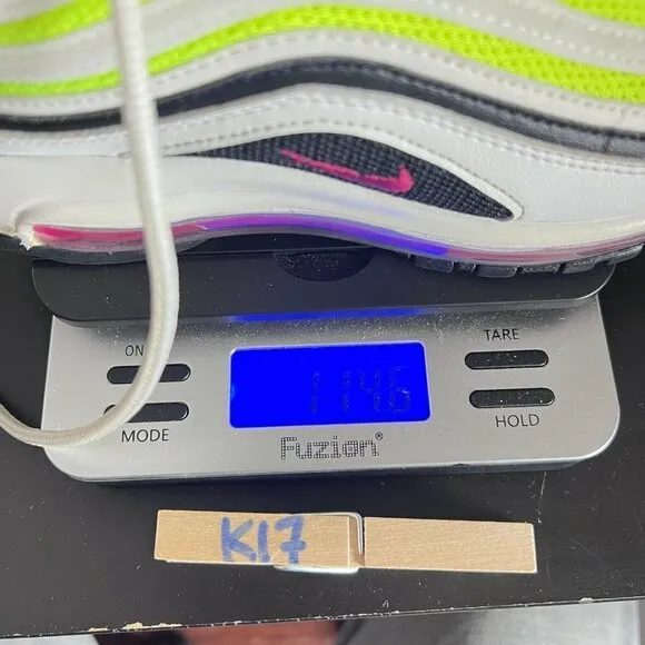 Nike Air Max 97 White Rush Pink Volt Sneakers Youth Shoes CJ9978-100 Size 6.5Y