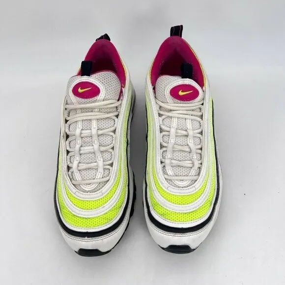Nike Air Max 97 White Rush Pink Volt Sneakers Youth Shoes CJ9978-100 Size 6.5Y
