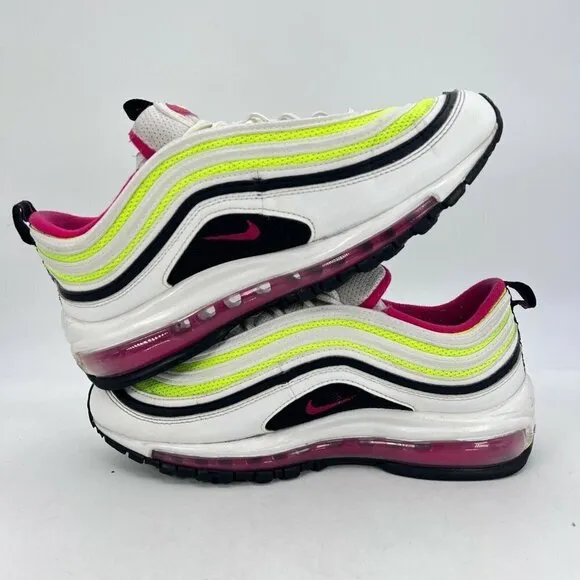 Nike Air Max 97 White Rush Pink Volt Sneakers Youth Shoes CJ9978-100 Size 6.5Y