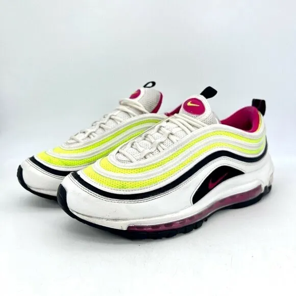 Nike Air Max 97 White Rush Pink Volt Sneakers Youth Shoes CJ9978-100 Size 6.5Y