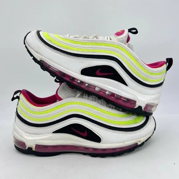 Nike Air Max 97 White Rush Pink Volt Sneakers Youth Shoes CJ9978-100 Size 6.5Y