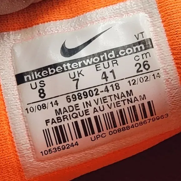 Nike Air Max Mens 8 Graphite Orange 2014 Sneaker Running Athletic Shoes