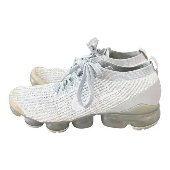 Nike Air Vapormax Flyknit 3 Athletic Shoes White Metallic Silver Women Size 8.5