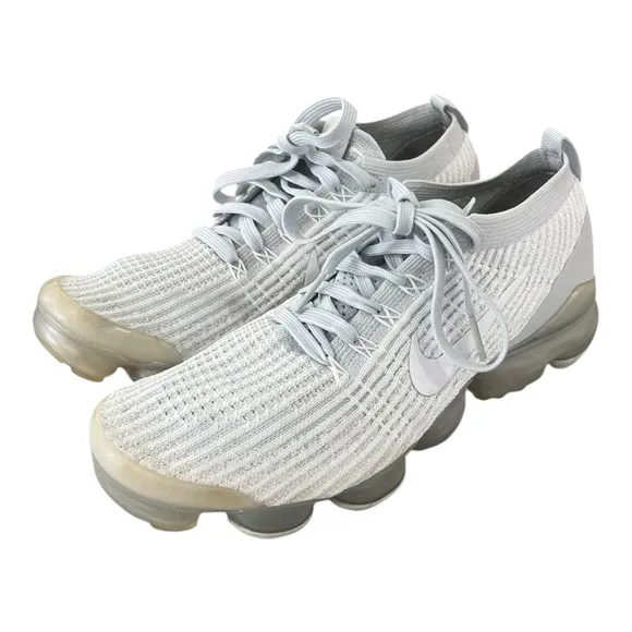 Nike Air Vapormax Flyknit 3 Athletic Shoes White Metallic Silver Women Size 8.5