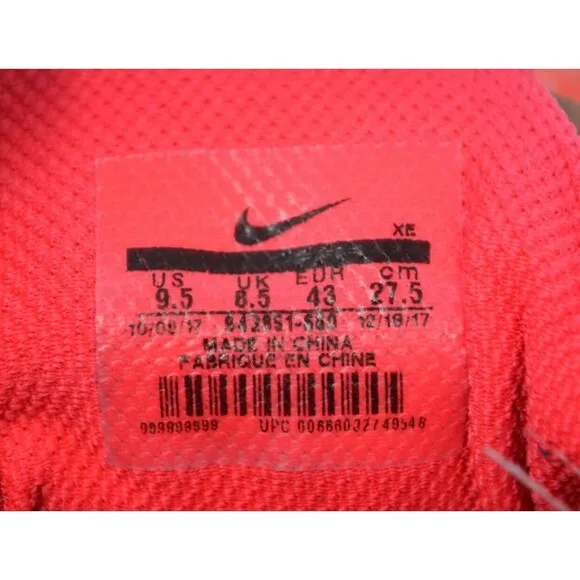 Nike Air Zoom Pegasus 35 942851-600 Mens 9.5 Sneakers Orange White Running Shoes
