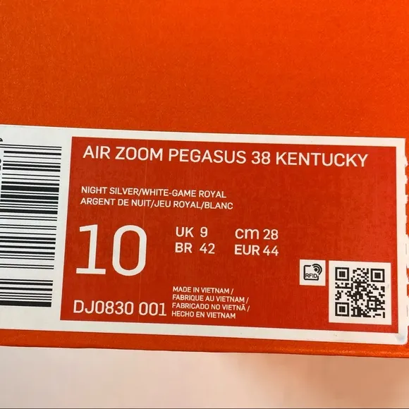 Nike Air Zoom Pegasus 38 University of Kentucky Mens Sz 10 Sneakers Running Shoe
