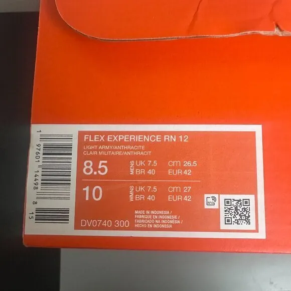 Nike Flex Experience‎ 12 Running Shoes Light Army Black WOMEN 10 MEN 8.5