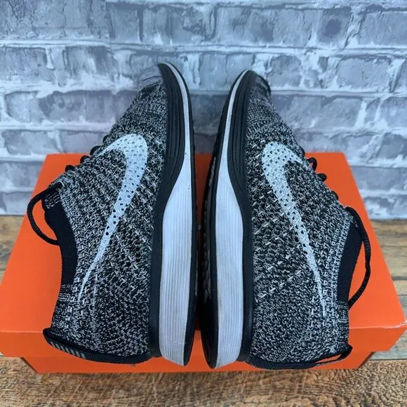 Nike Flyknit Racer 'Oreo 2.0' Black White Running Shoes 526628-012 Mens Size 6.5