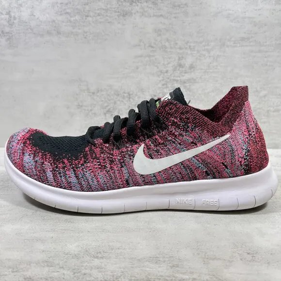Nike Free RN Flyknit Running Shoes - Women's Size 7.5 - Red Black