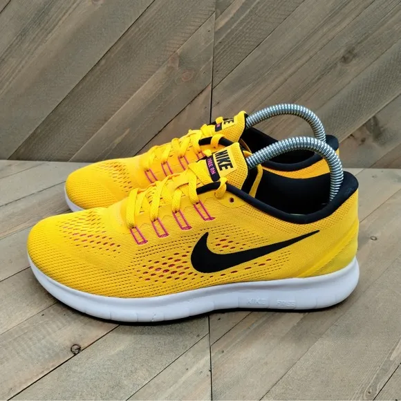 Nike Free RN Running Shoes Womens Size 8 Yellow Black Rare Athletic Sneakers