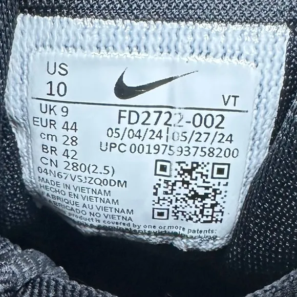 NIKE Pegasus 41 Running Shoes Black White Size 10 Men's
