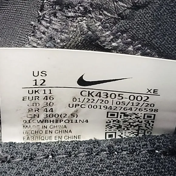 Nike Pegasus Tail 2 Men's Black Grey Running Shoes CK4305-002 US Size 12