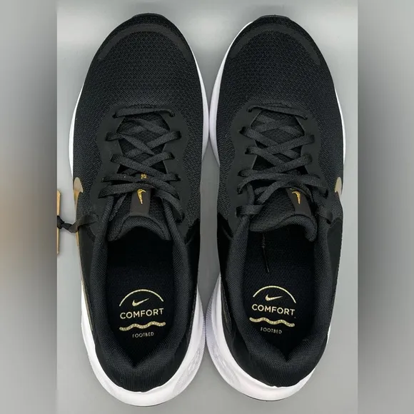 Nike Revolution 7 Athletic Running Shoes Black Gold FB2208-006 Women Sz 10.5 NEW