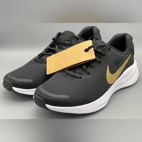 Nike Revolution 7 Athletic Running Shoes Black Gold FB2208-006 Women Sz 10.5 NEW