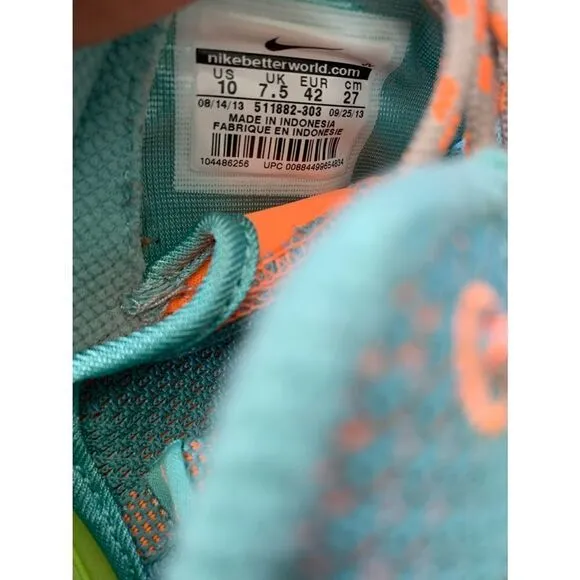 Nike Roshe Run Diffused Jade Blue Orange Running Shoes 511882-303 Women Size 10