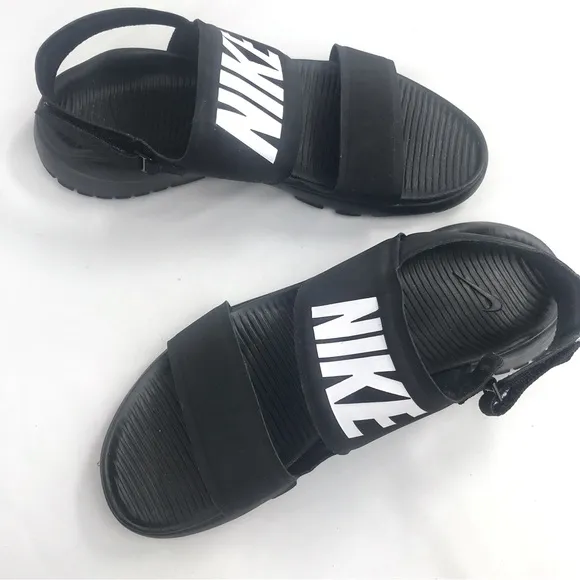Nike Tanjun Black White Spellout Lightweight Athleisure Sport Sandals