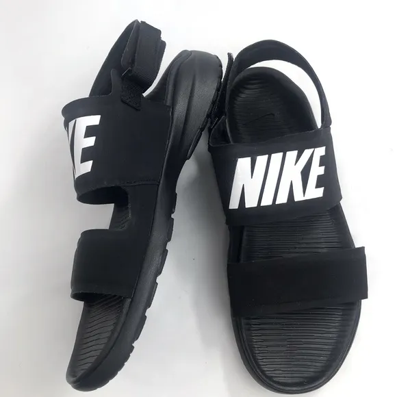 Nike Tanjun Black White Spellout Lightweight Athleisure Sport Sandals