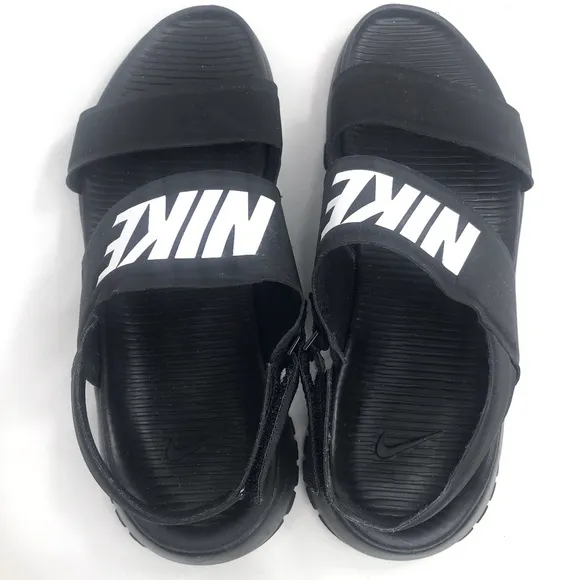 Nike Tanjun Black White Spellout Lightweight Athleisure Sport Sandals