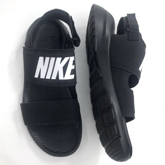 Nike Tanjun Black White Spellout Lightweight Athleisure Sport Sandals