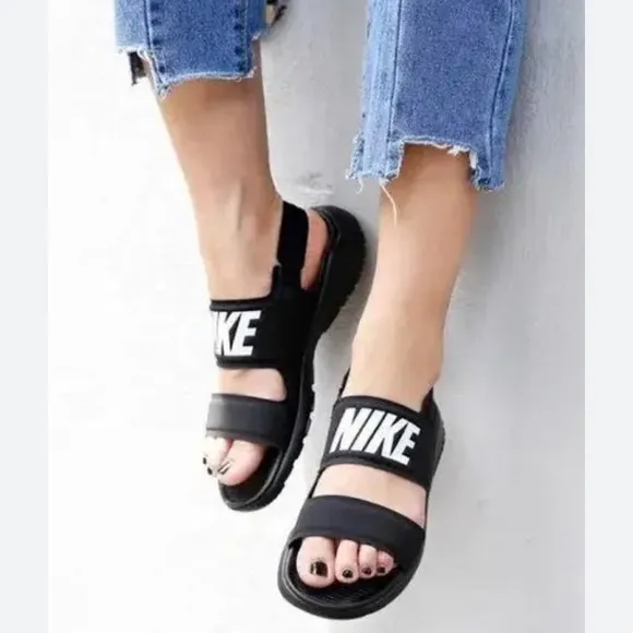 Nike Tanjun Black White Spellout Lightweight Athleisure Sport Sandals