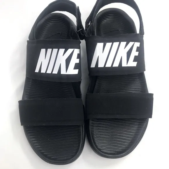 Nike Tanjun Black White Spellout Lightweight Athleisure Sport Sandals