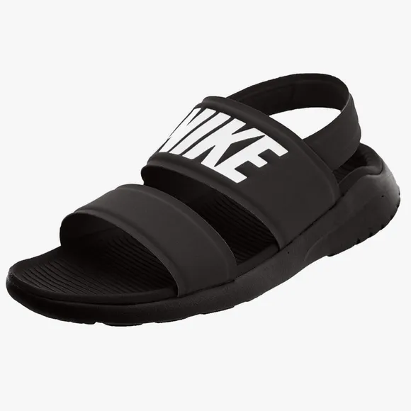 Nike Tanjun Black White Spellout Lightweight Athleisure Sport Sandals