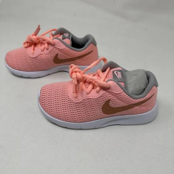 Nike Tanjun Youth 10.5c Girls Pink‎ Gray &amp; Gold Sneakers Shoes 818385-607 New
