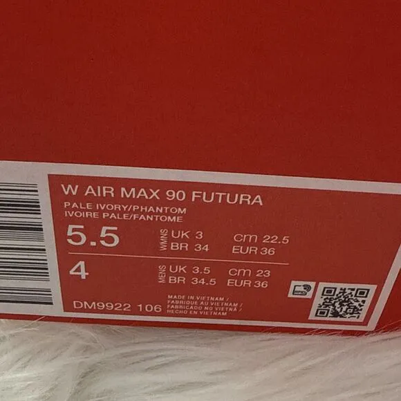 Nike W Air Max 90 Futura Women's Sz 5.5- Men's 4 Ivory Casual Shoes DM9922106