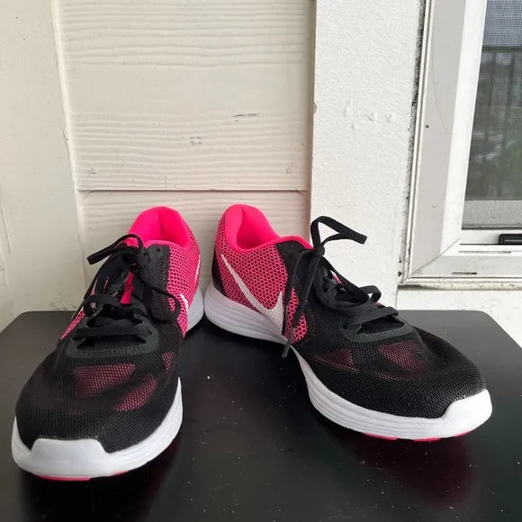 Nike Women's Revolution 3 Black and Pink Running Shoes Sneakers Size 11