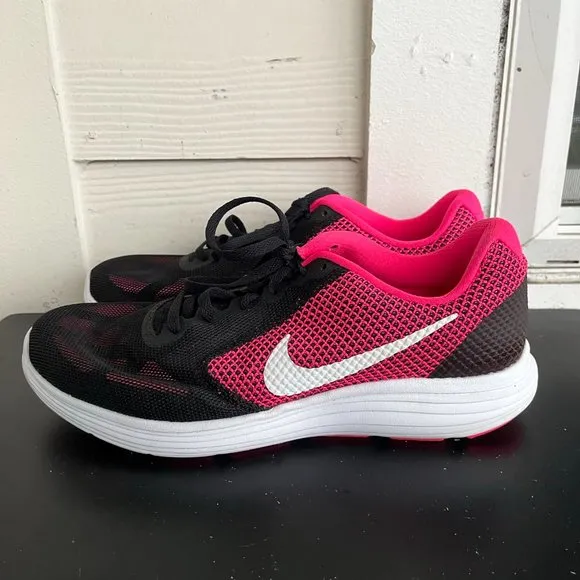 Nike Women's Revolution 3 Black and Pink Running Shoes Sneakers Size 11
