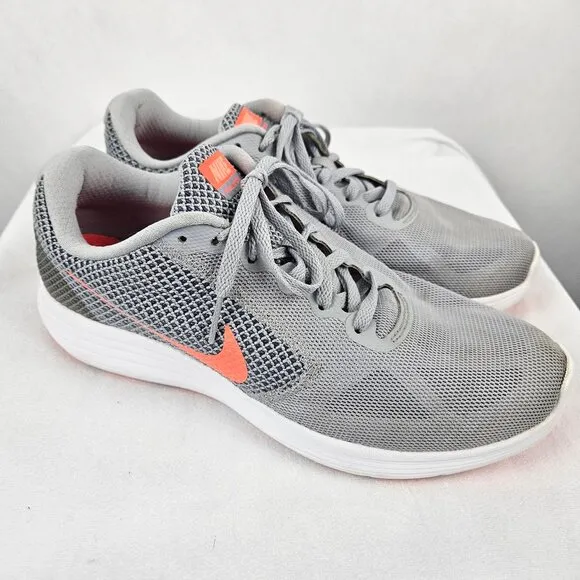 Nike Womens Revolution 3 Gray Running Shoes Size 10