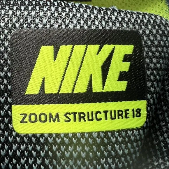 Nike Zoom Structure 18‎ Shoes Mens Size 12 Black Gray Neon Running Sneakers