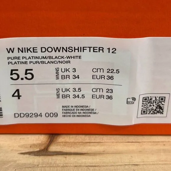 Nike Downshifter 12 running shoes Womens 5.5 Pure Platinum Black NEW with Box