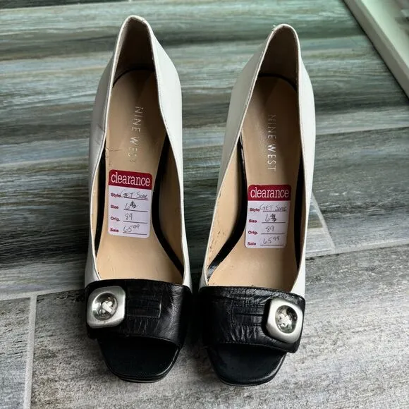 Nine West Get Some White and Black Heels 4.5&quot; NWT Platform Peep Toe Size 6M