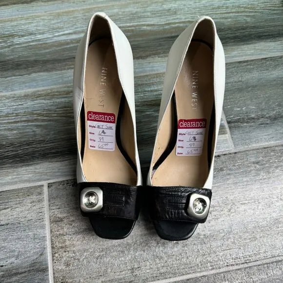 Nine West Get Some White and Black Heels 4.5&quot; NWT Platform Peep Toe Size 6M