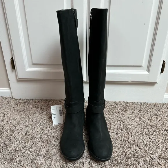 NWT Cole Haan Waterproof Black Leather Boots Buckle Details Size 6
