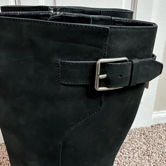NWT Cole Haan Waterproof Black Leather Boots Buckle Details Size 6