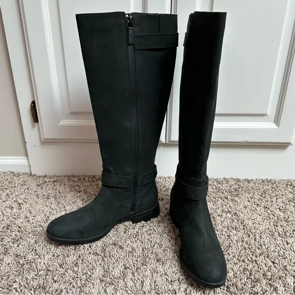 NWT Cole Haan Waterproof Black Leather Boots Buckle Details Size 6