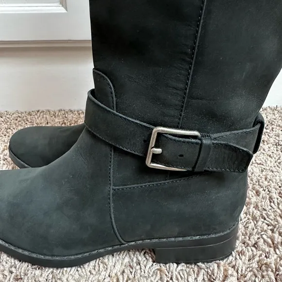 NWT Cole Haan Waterproof Black Leather Boots Buckle Details Size 6