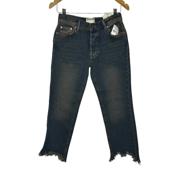 NWT FP We The Free Maggie MidRise Crop Straight Jeans in Back Alley Blue 25