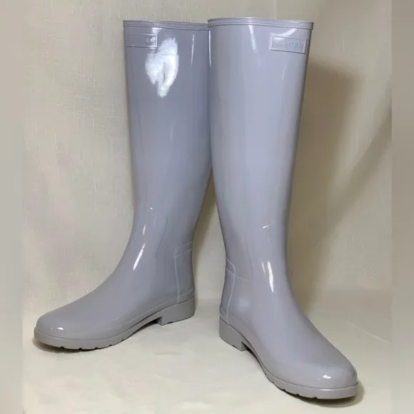 NWT Hunter Rain Boots Women 9 Gray Tall Gloss Rain Boots Galoshes Wellies Winter